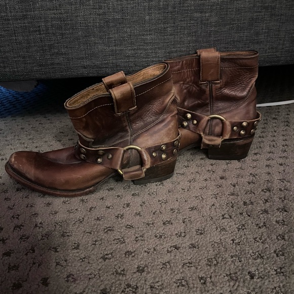 Brown Leather Ankle Boots with Studded Straps - Picture 1 of 3